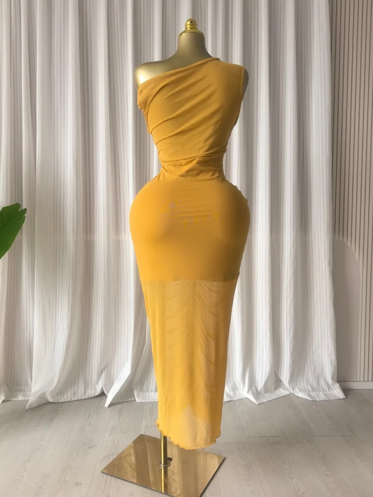 CM.YAYA Women's Bowknot Drop Shoulder Ruched Stacked Bodycon Midi Maxi Formal Dress 2026 Education Party Cocktail Night Dresses