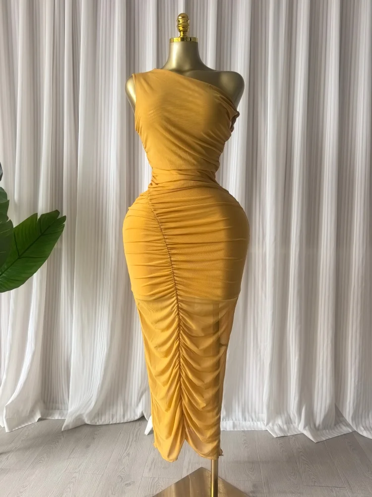 CM.YAYA Women's Bowknot Drop Shoulder Ruched Stacked Bodycon Midi Maxi Formal Dress 2026 Education Party Cocktail Night Dresses