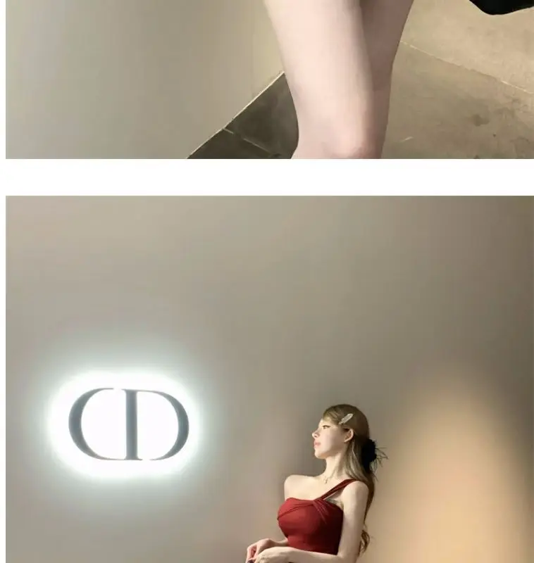 Summer women's sexy one-shoulder pleated slim dress butt-covering skirt