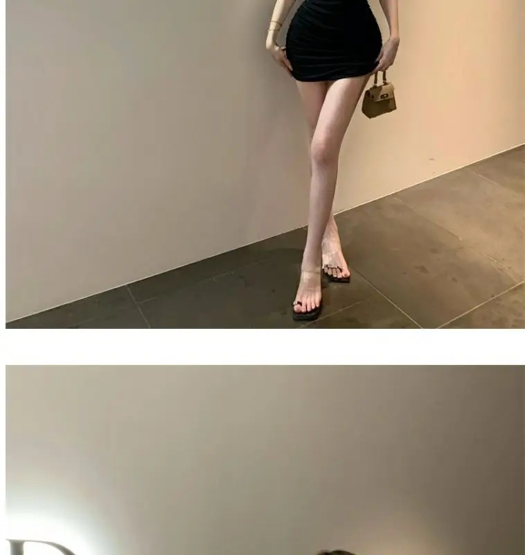 Summer women's sexy one-shoulder pleated slim dress butt-covering skirt