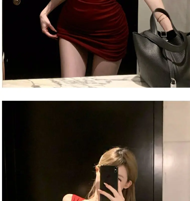 Summer women's sexy one-shoulder pleated slim dress butt-covering skirt