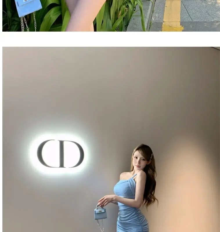 Summer women's sexy one-shoulder pleated slim dress butt-covering skirt