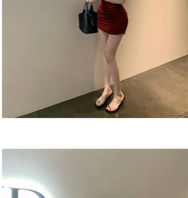 Summer women's sexy one-shoulder pleated slim dress butt-covering skirt