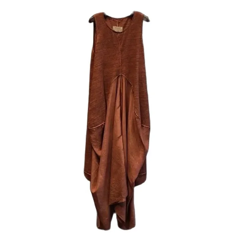 French Retro Vest Dress Summer Loose Cotton Patchwork Silk Suspender Dresses Women Irregular Flower Bud Vestidos