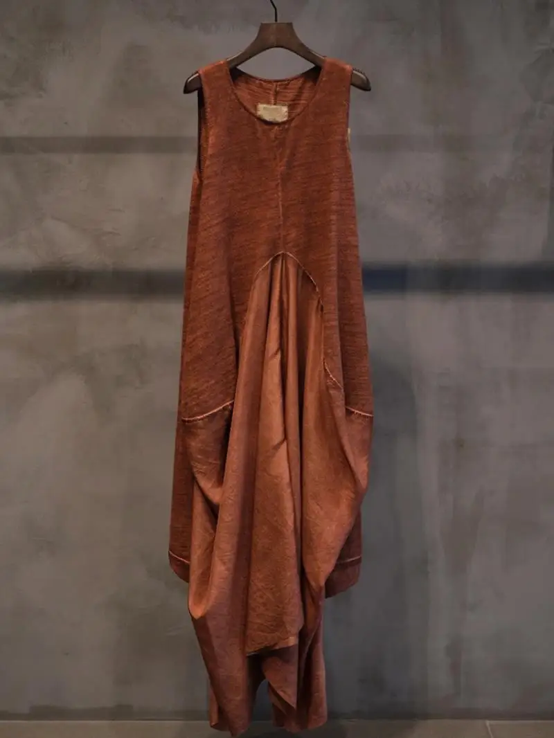 French Retro Vest Dress Summer Loose Cotton Patchwork Silk Suspender Dresses Women Irregular Flower Bud Vestidos