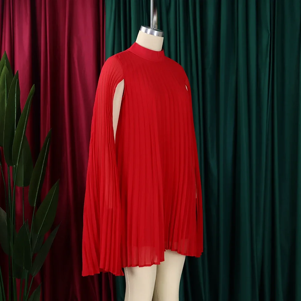 Chiffon Dress for Women Elegant 2024 New Round Neck Batwing Sleeve Loose Knee Length Luxury African Birthday Party Dinner Dress