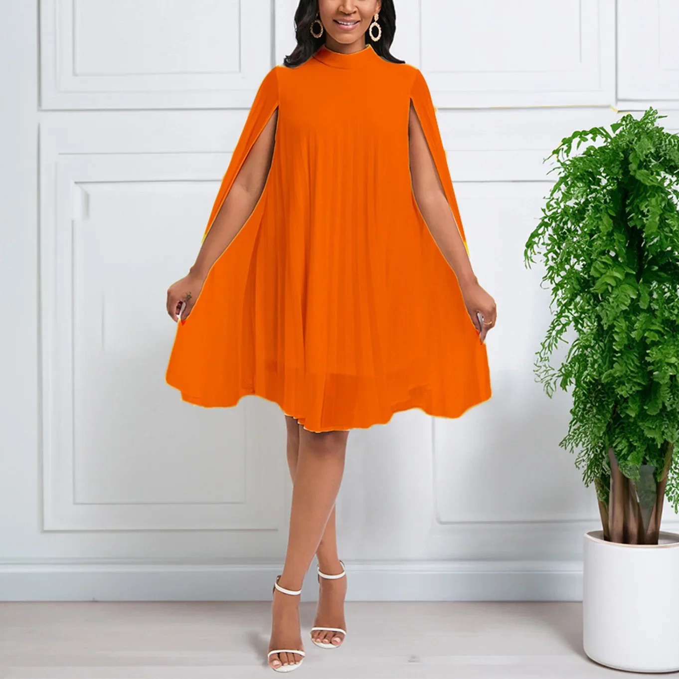 Chiffon Dress for Women Elegant 2024 New Round Neck Batwing Sleeve Loose Knee Length Luxury African Birthday Party Dinner Dress