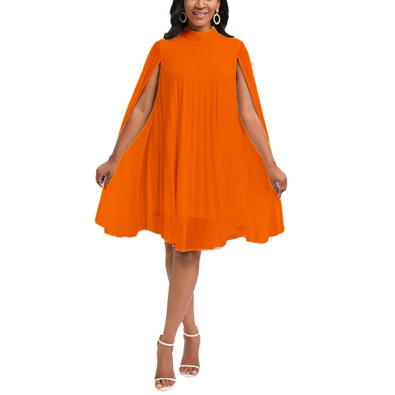 Chiffon Dress for Women Elegant 2024 New Round Neck Batwing Sleeve Loose Knee Length Luxury African Birthday Party Dinner Dress