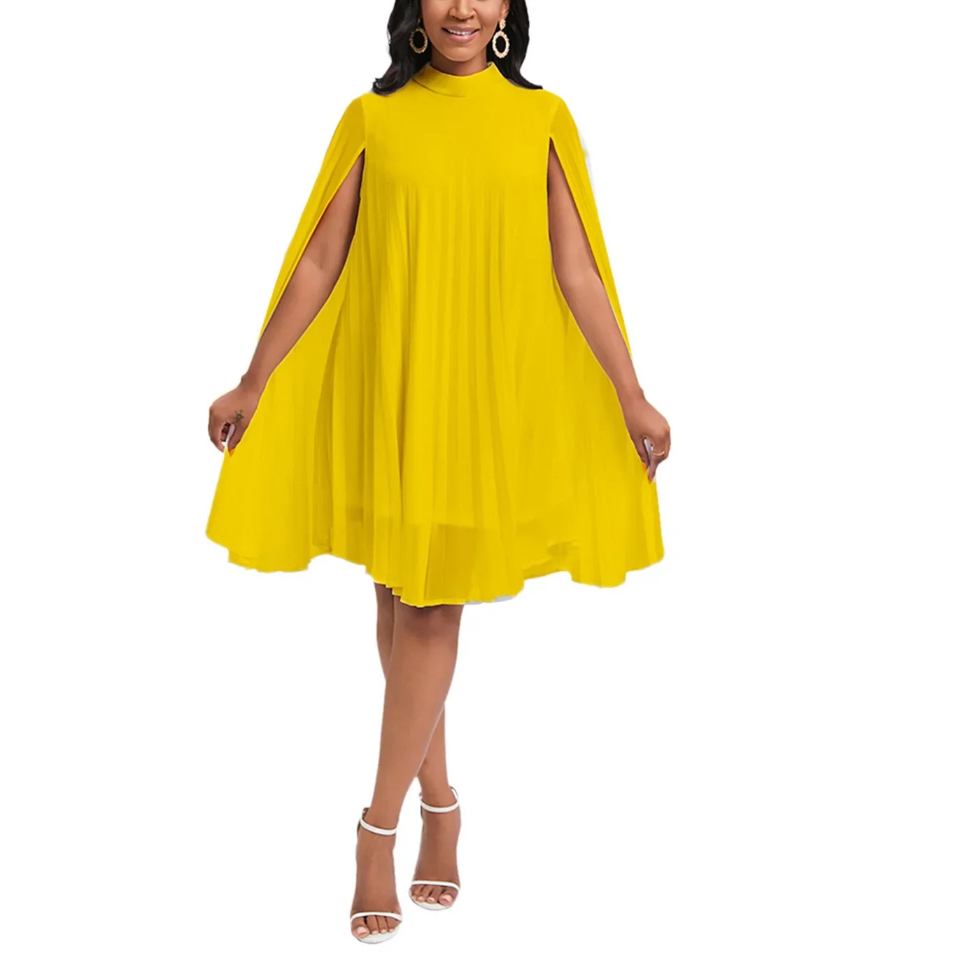 Chiffon Dress for Women Elegant 2024 New Round Neck Batwing Sleeve Loose Knee Length Luxury African Birthday Party Dinner Dress