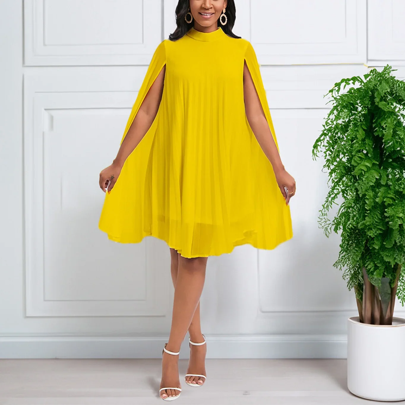 Chiffon Dress for Women Elegant 2024 New Round Neck Batwing Sleeve Loose Knee Length Luxury African Birthday Party Dinner Dress