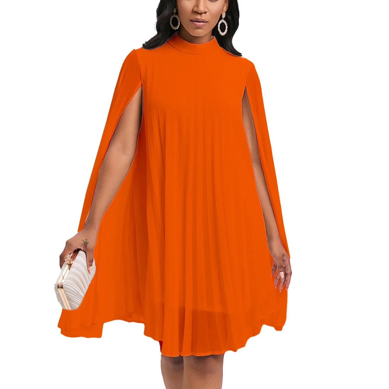 Chiffon Dress for Women Elegant 2024 New Round Neck Batwing Sleeve Loose Knee Length Luxury African Birthday Party Dinner Dress