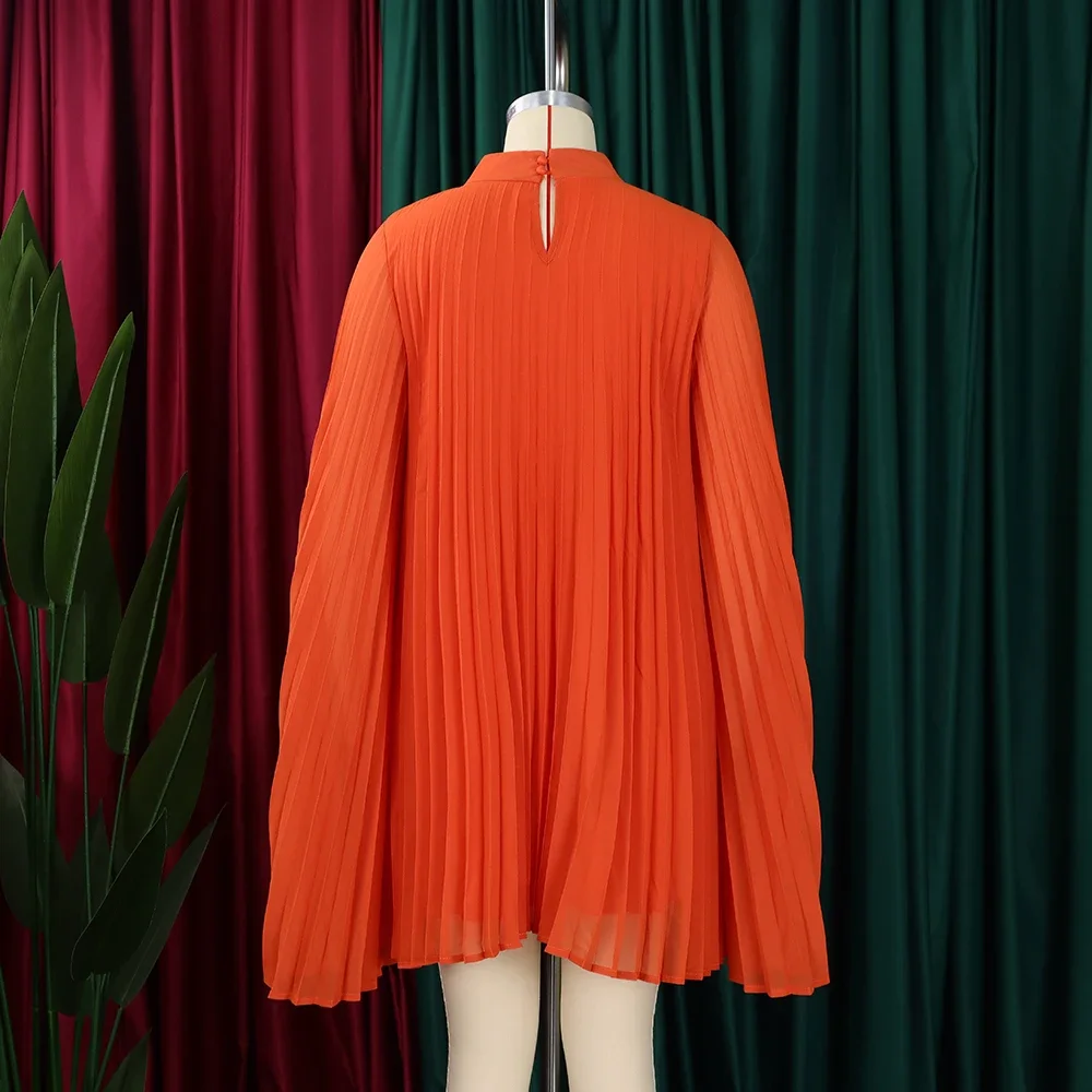 Chiffon Dress for Women Elegant 2024 New Round Neck Batwing Sleeve Loose Knee Length Luxury African Birthday Party Dinner Dress