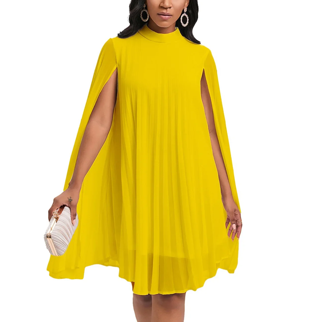 Chiffon Dress for Women Elegant 2024 New Round Neck Batwing Sleeve Loose Knee Length Luxury African Birthday Party Dinner Dress