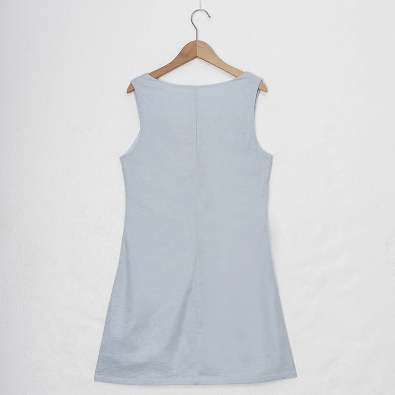 French Square Neck Sleeveless Linen Dress Women's 2026 Summer New Retro Solid Color Mini Dress Cotton Linen Slim Ladies Dresses