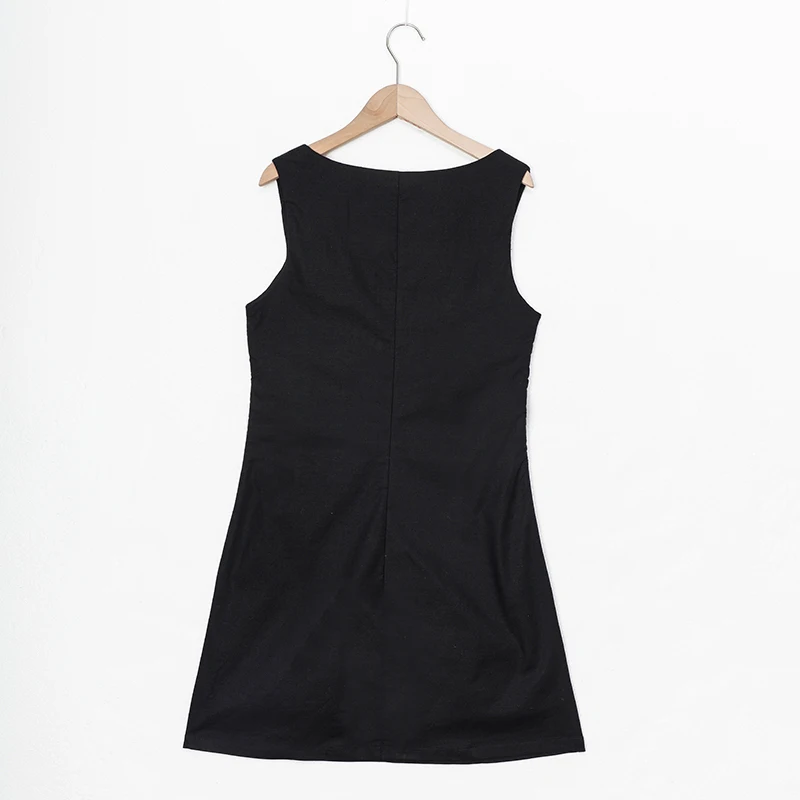 French Square Neck Sleeveless Linen Dress Women's 2026 Summer New Retro Solid Color Mini Dress Cotton Linen Slim Ladies Dresses