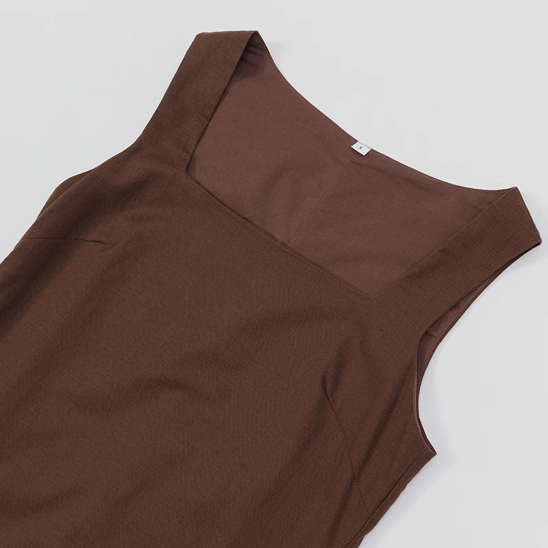 French Square Neck Sleeveless Linen Dress Women's 2026 Summer New Retro Solid Color Mini Dress Cotton Linen Slim Ladies Dresses