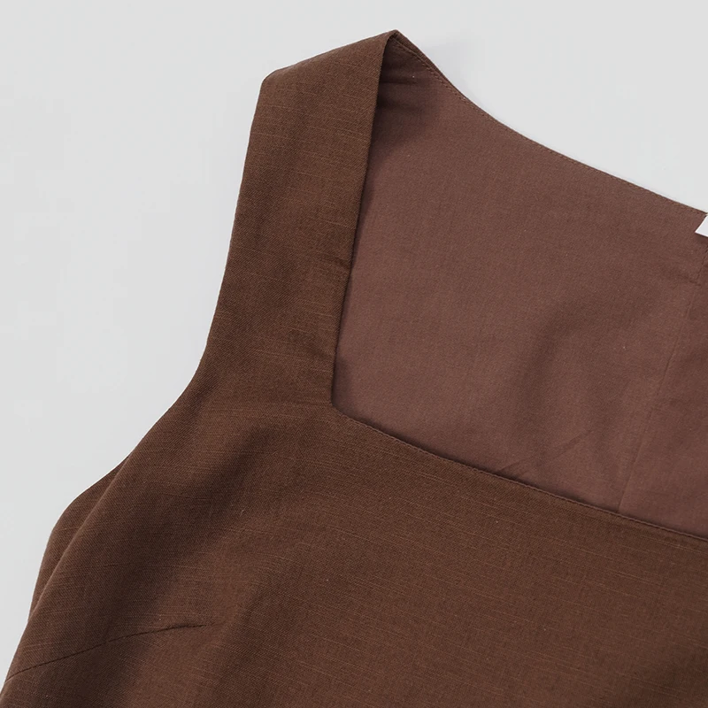 French Square Neck Sleeveless Linen Dress Women's 2026 Summer New Retro Solid Color Mini Dress Cotton Linen Slim Ladies Dresses