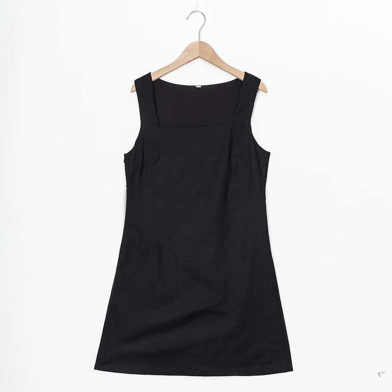French Square Neck Sleeveless Linen Dress Women's 2026 Summer New Retro Solid Color Mini Dress Cotton Linen Slim Ladies Dresses