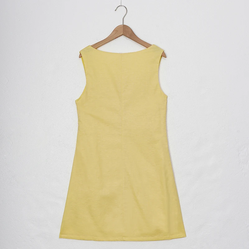 French Square Neck Sleeveless Linen Dress Women's 2026 Summer New Retro Solid Color Mini Dress Cotton Linen Slim Ladies Dresses
