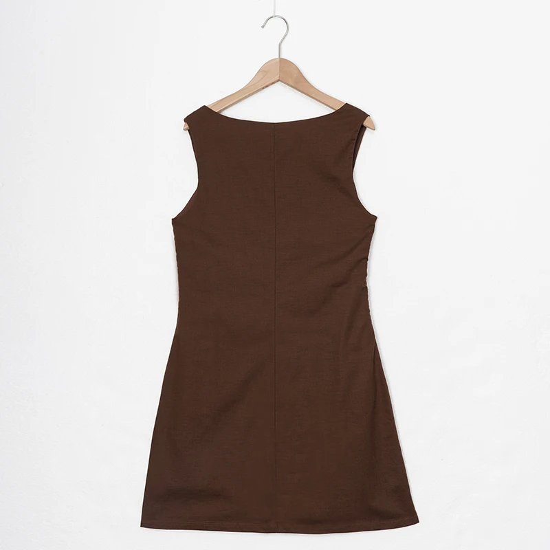 French Square Neck Sleeveless Linen Dress Women's 2026 Summer New Retro Solid Color Mini Dress Cotton Linen Slim Ladies Dresses