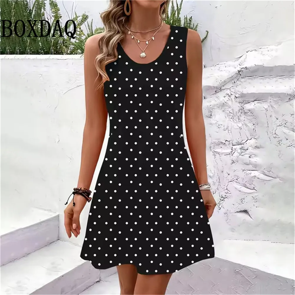 New Women Summer Sleeveless Bohemian Dress Sundress Loose Print Vacation Dress for Casual Beach Dress For Women Fashion Clothing