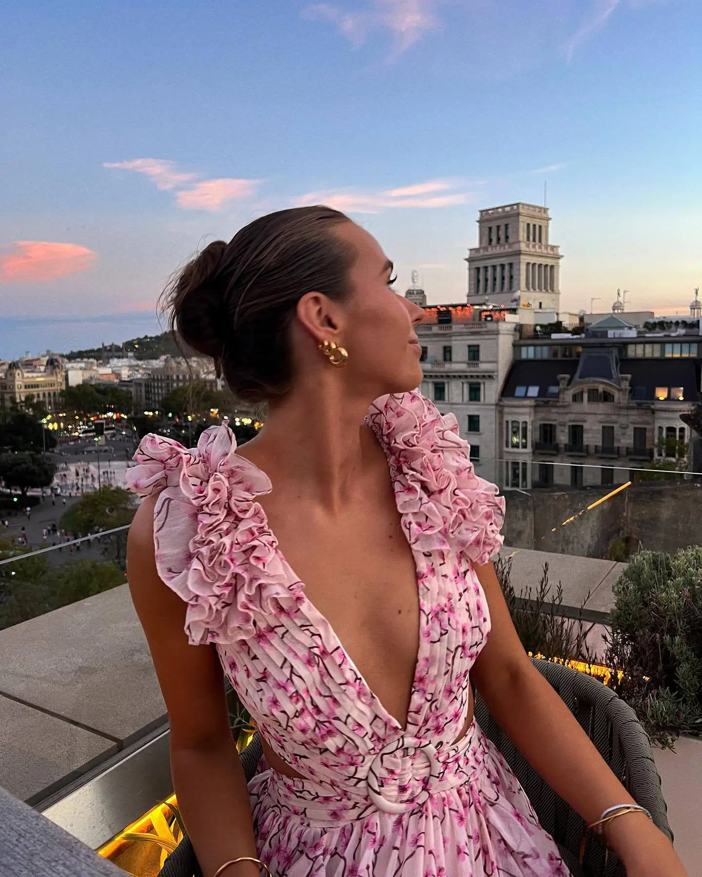 Summer Vacation Sexy Print Long Dress Deep V-Neck Backless Slim Fit Ruffled Floral Dress
