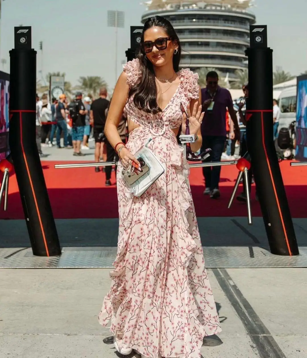 Summer Vacation Sexy Print Long Dress Deep V-Neck Backless Slim Fit Ruffled Floral Dress