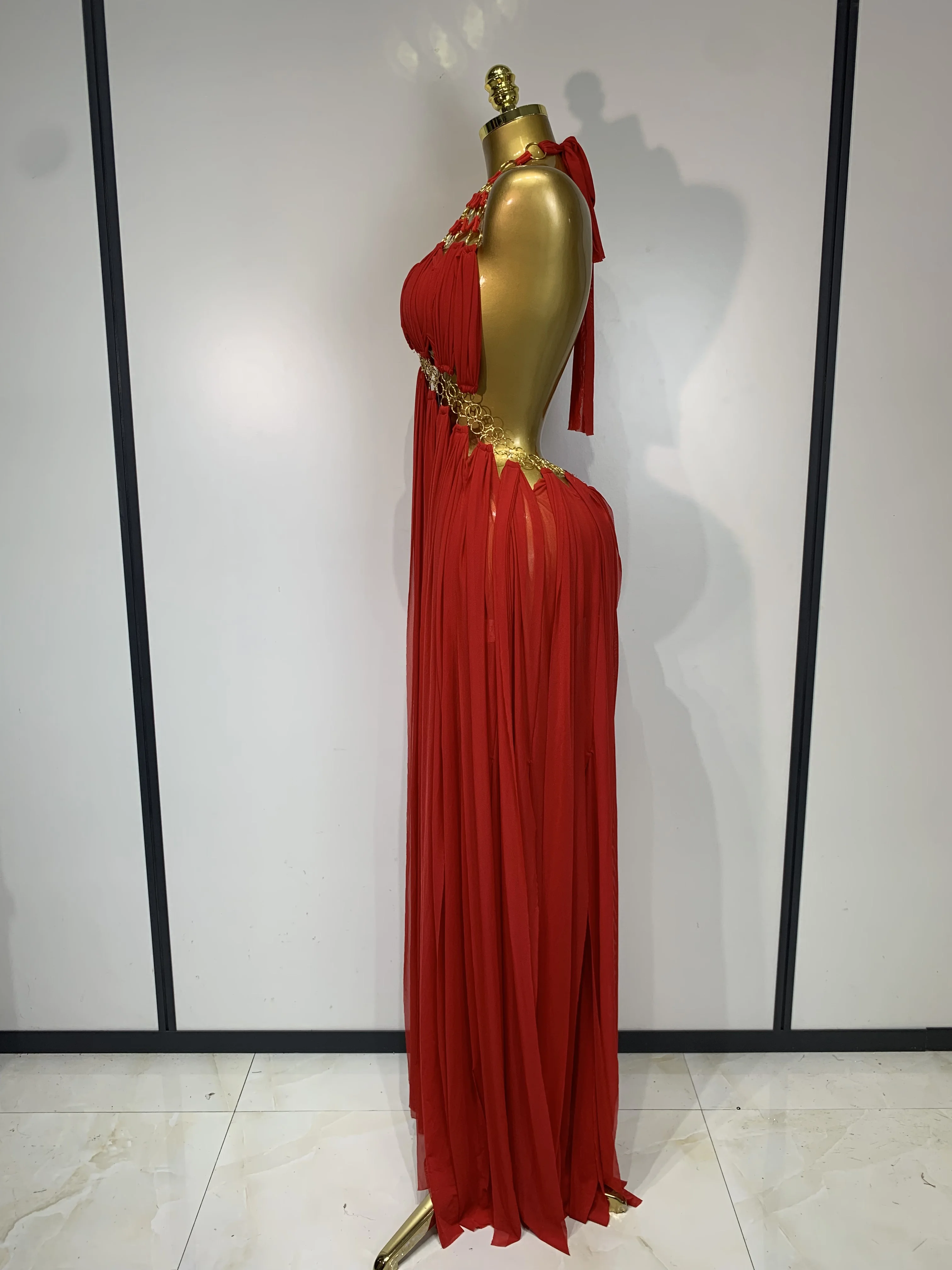 Women Sexy Hollow Out Backless Long Dress Nightclub Bar Stage Performance Costume Eveing Birthday Party Homecoming Dress