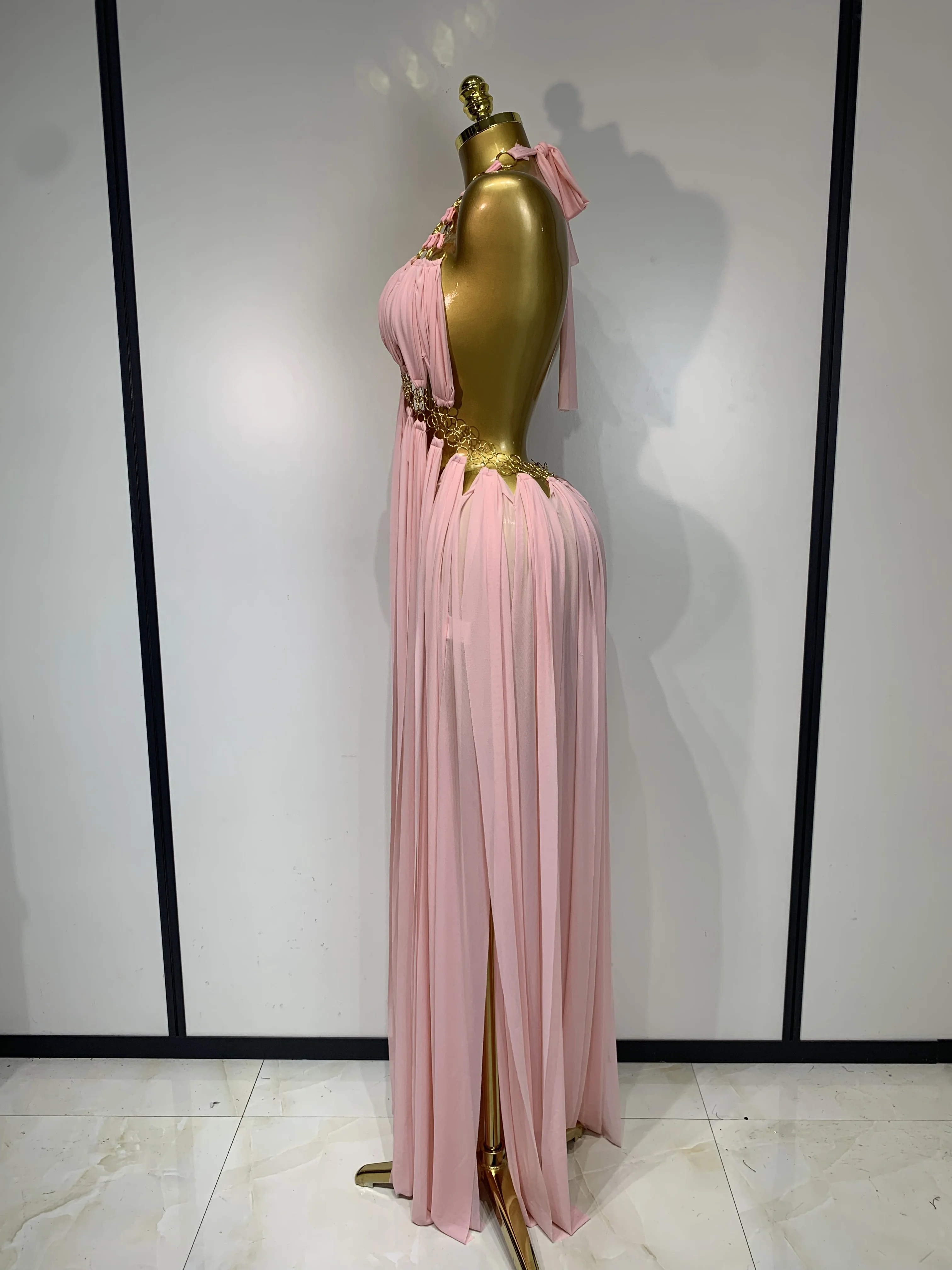 Women Sexy Hollow Out Backless Long Dress Nightclub Bar Stage Performance Costume Eveing Birthday Party Homecoming Dress