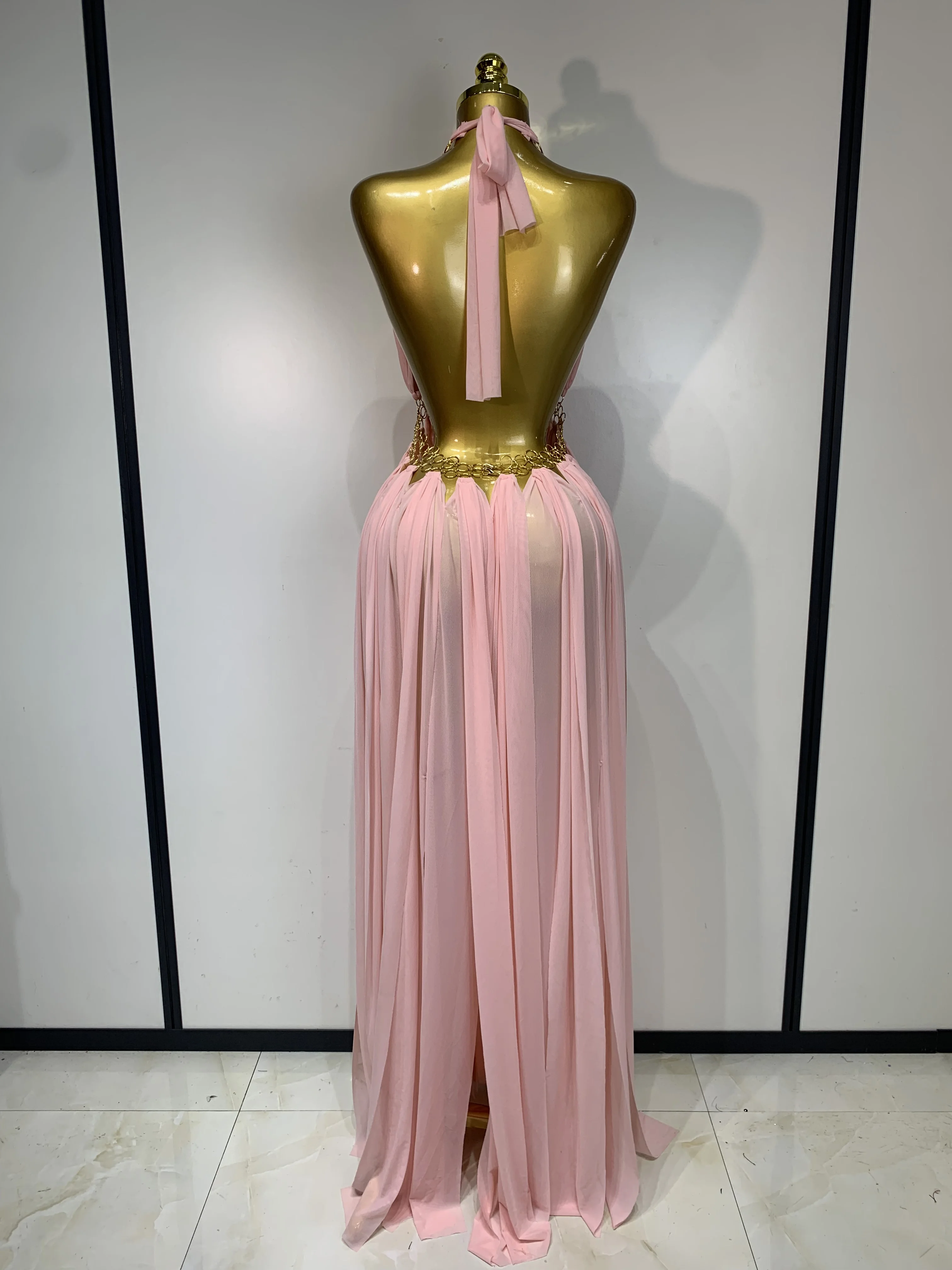 Women Sexy Hollow Out Backless Long Dress Nightclub Bar Stage Performance Costume Eveing Birthday Party Homecoming Dress