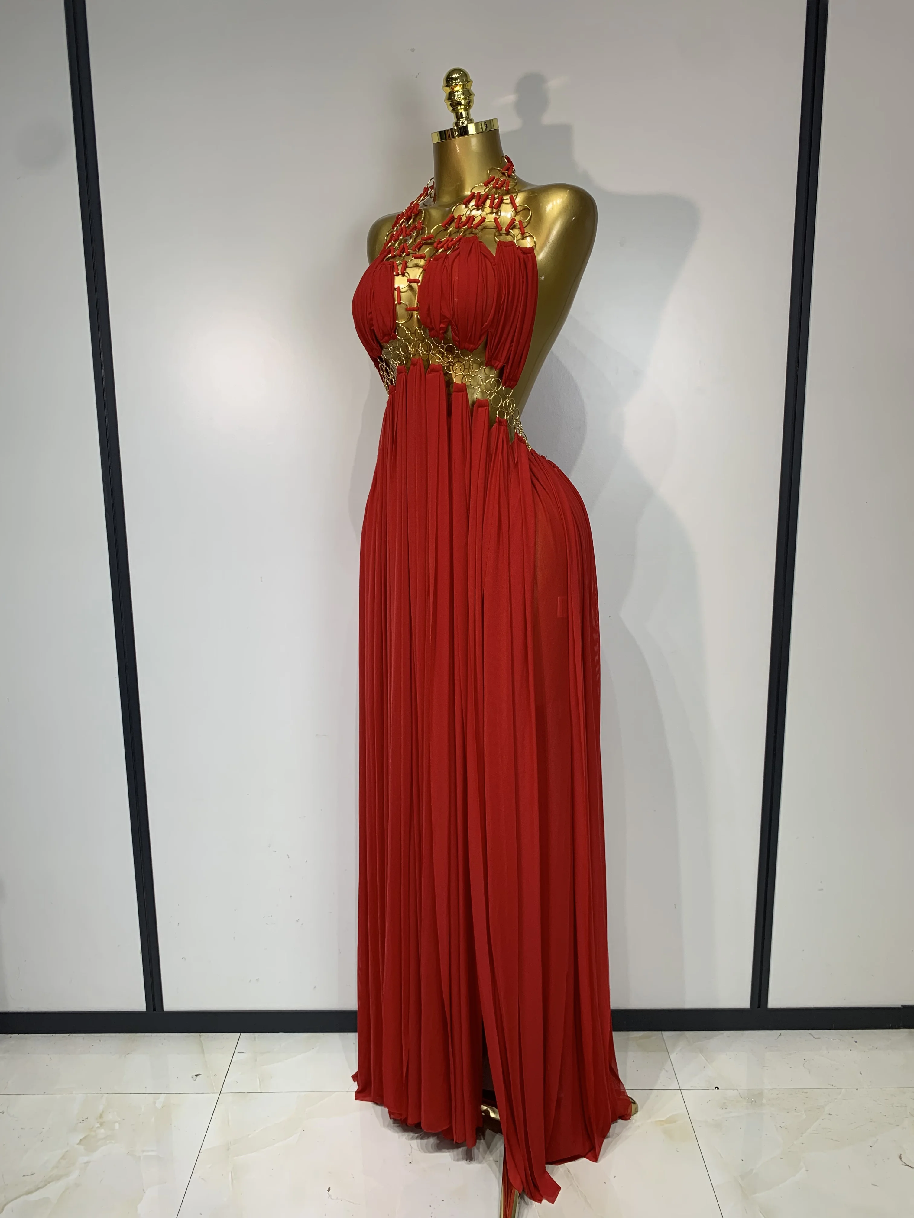 Women Sexy Hollow Out Backless Long Dress Nightclub Bar Stage Performance Costume Eveing Birthday Party Homecoming Dress