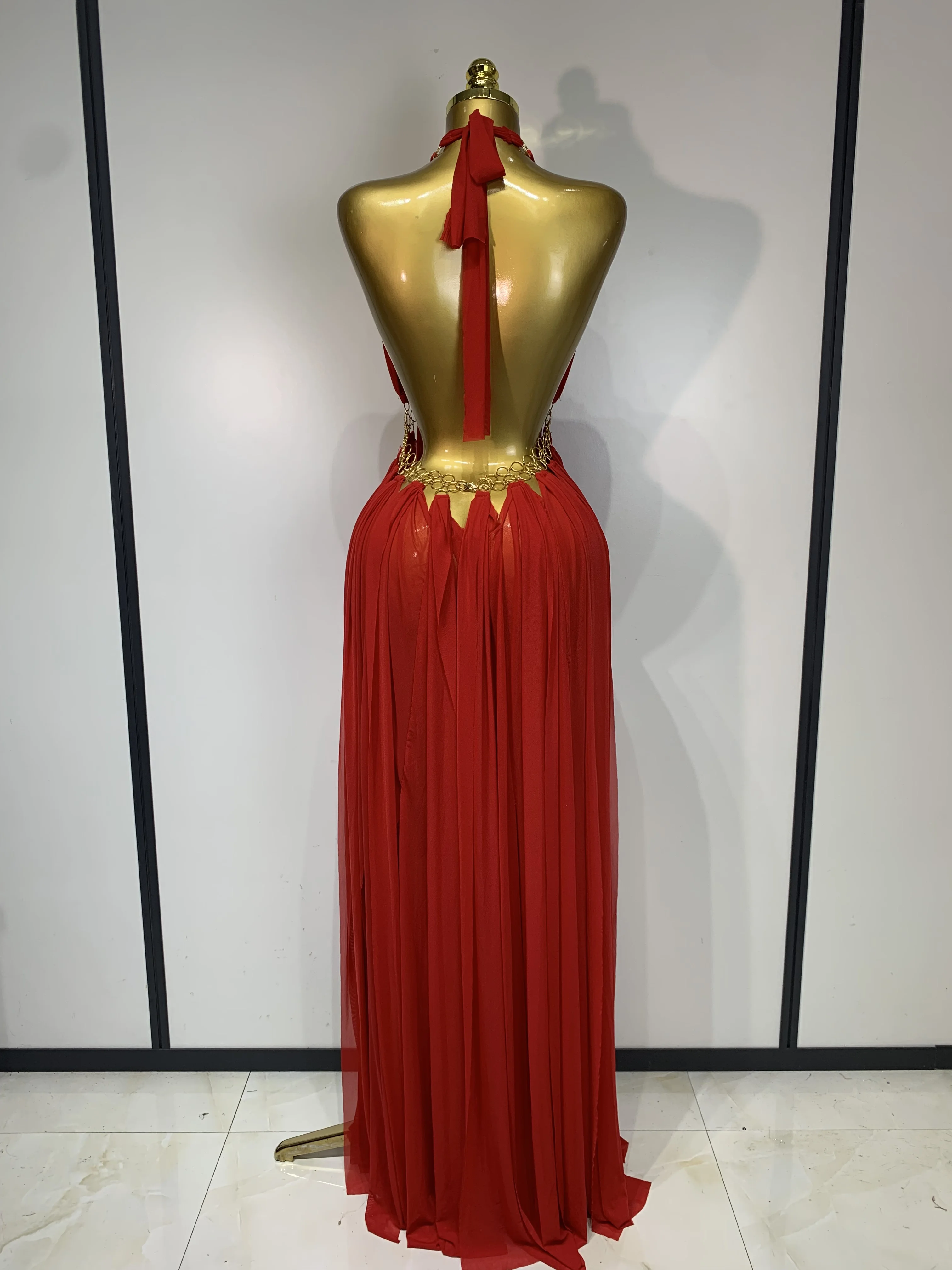 Women Sexy Hollow Out Backless Long Dress Nightclub Bar Stage Performance Costume Eveing Birthday Party Homecoming Dress