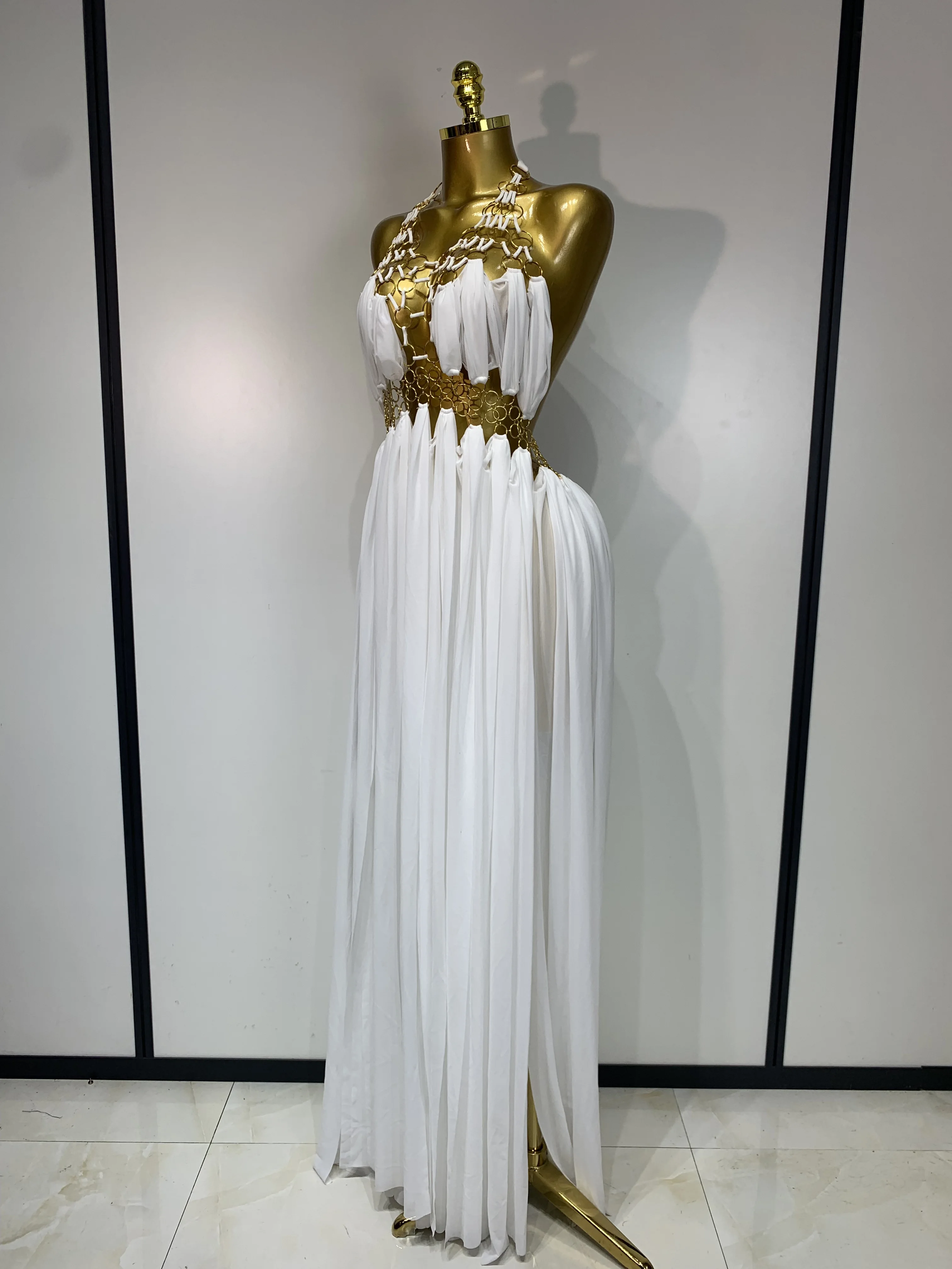 Women Sexy Hollow Out Backless Long Dress Nightclub Bar Stage Performance Costume Eveing Birthday Party Homecoming Dress