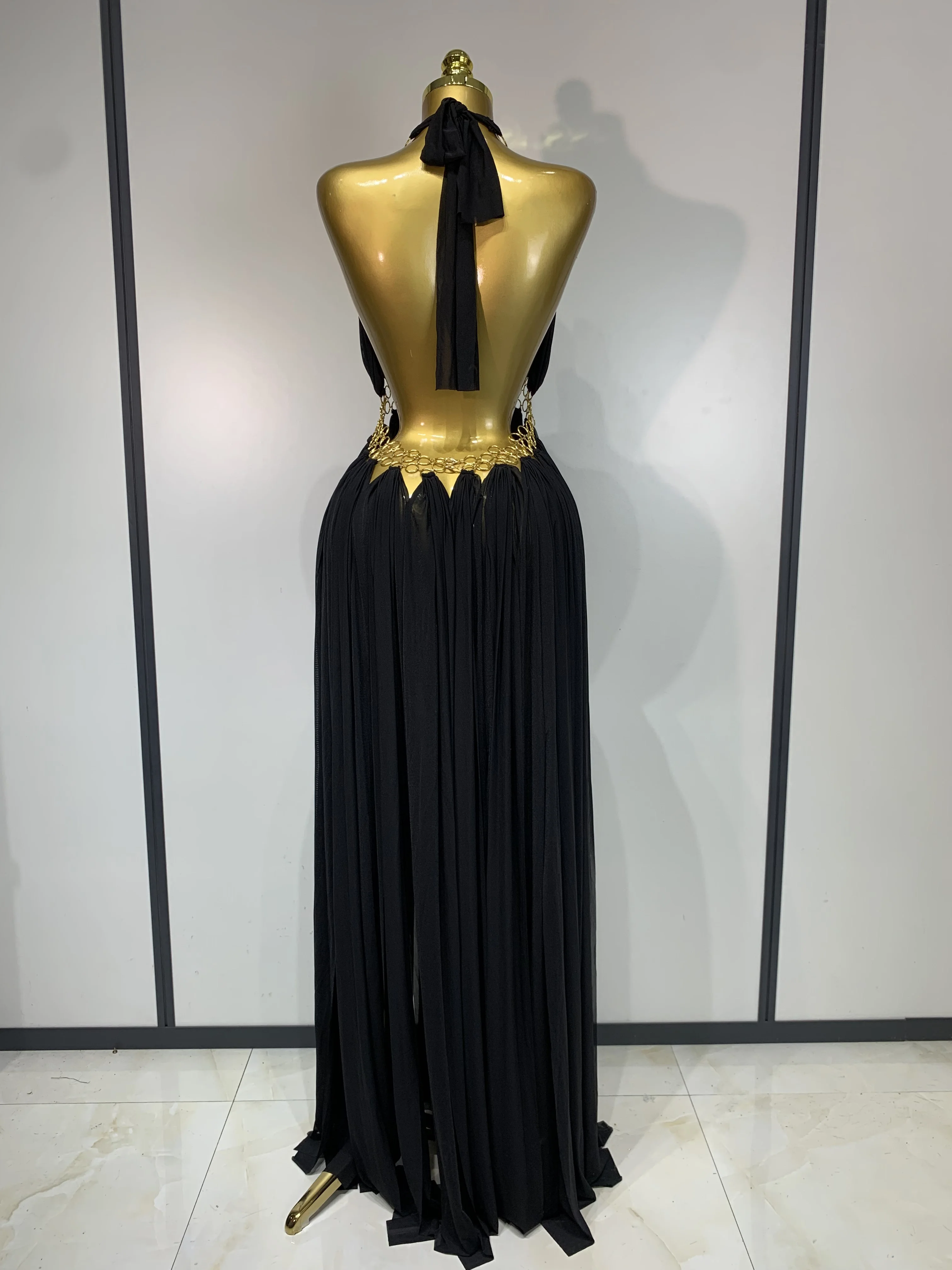 Women Sexy Hollow Out Backless Long Dress Nightclub Bar Stage Performance Costume Eveing Birthday Party Homecoming Dress