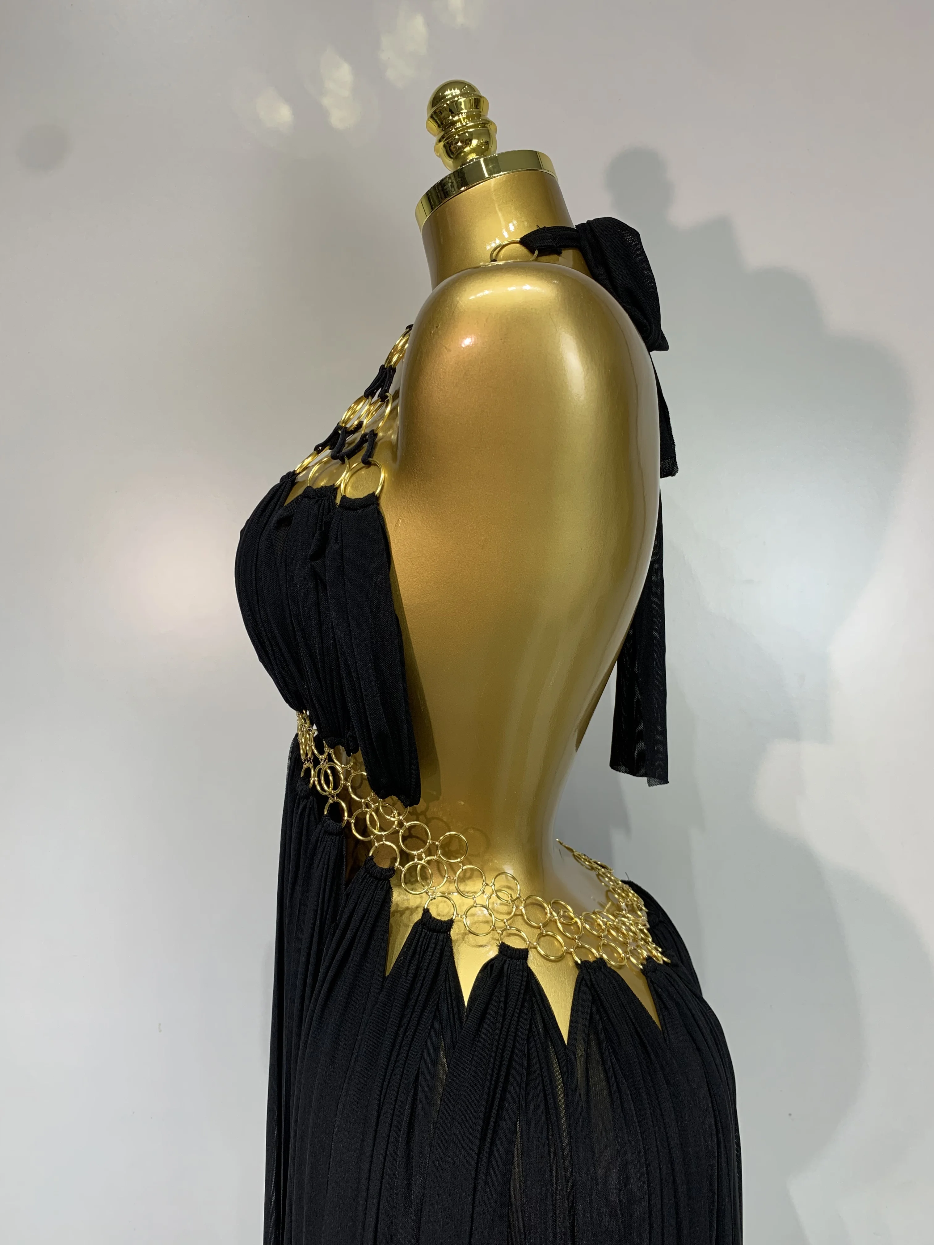 Women Sexy Hollow Out Backless Long Dress Nightclub Bar Stage Performance Costume Eveing Birthday Party Homecoming Dress