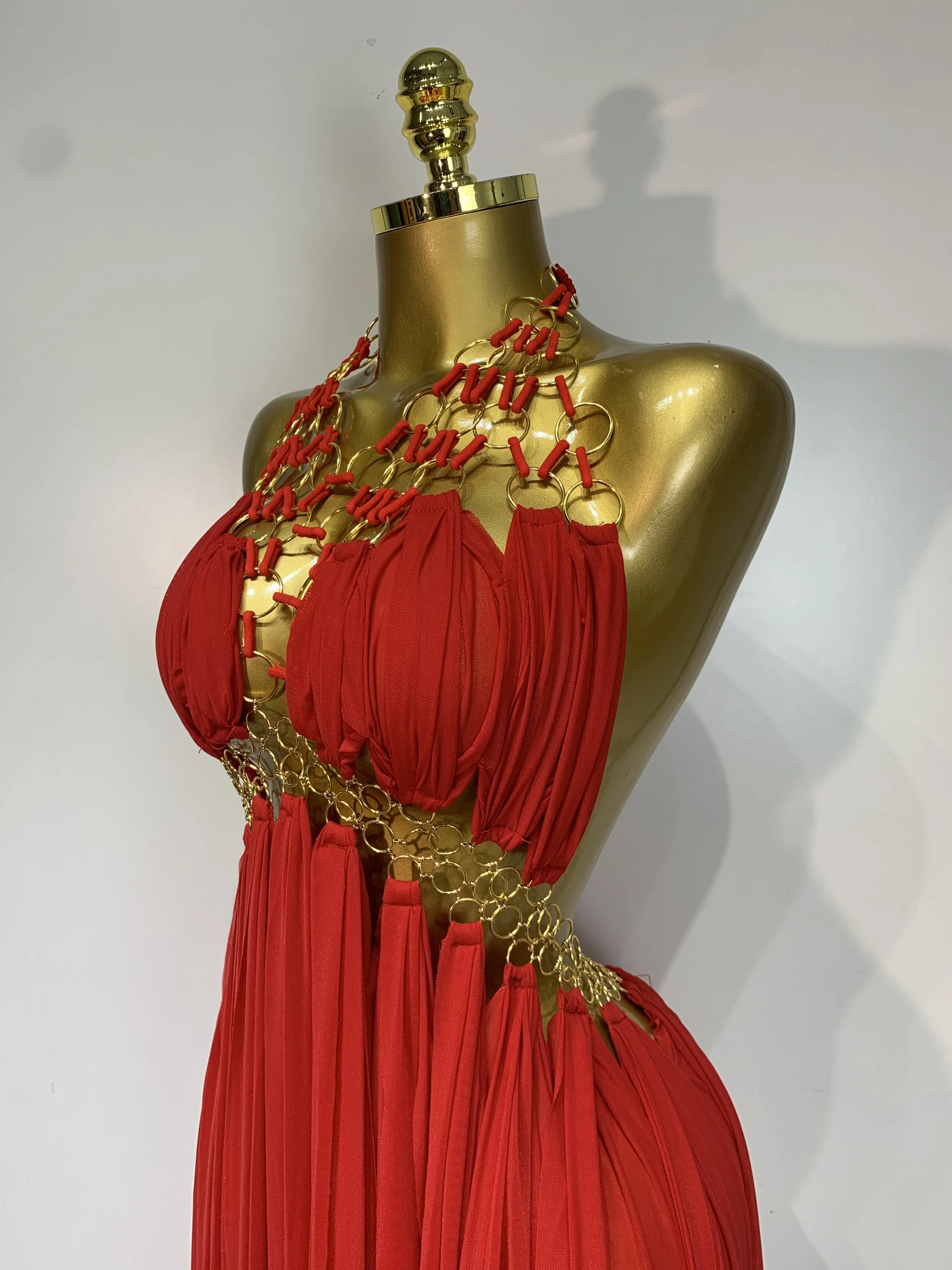 Women Sexy Hollow Out Backless Long Dress Nightclub Bar Stage Performance Costume Eveing Birthday Party Homecoming Dress