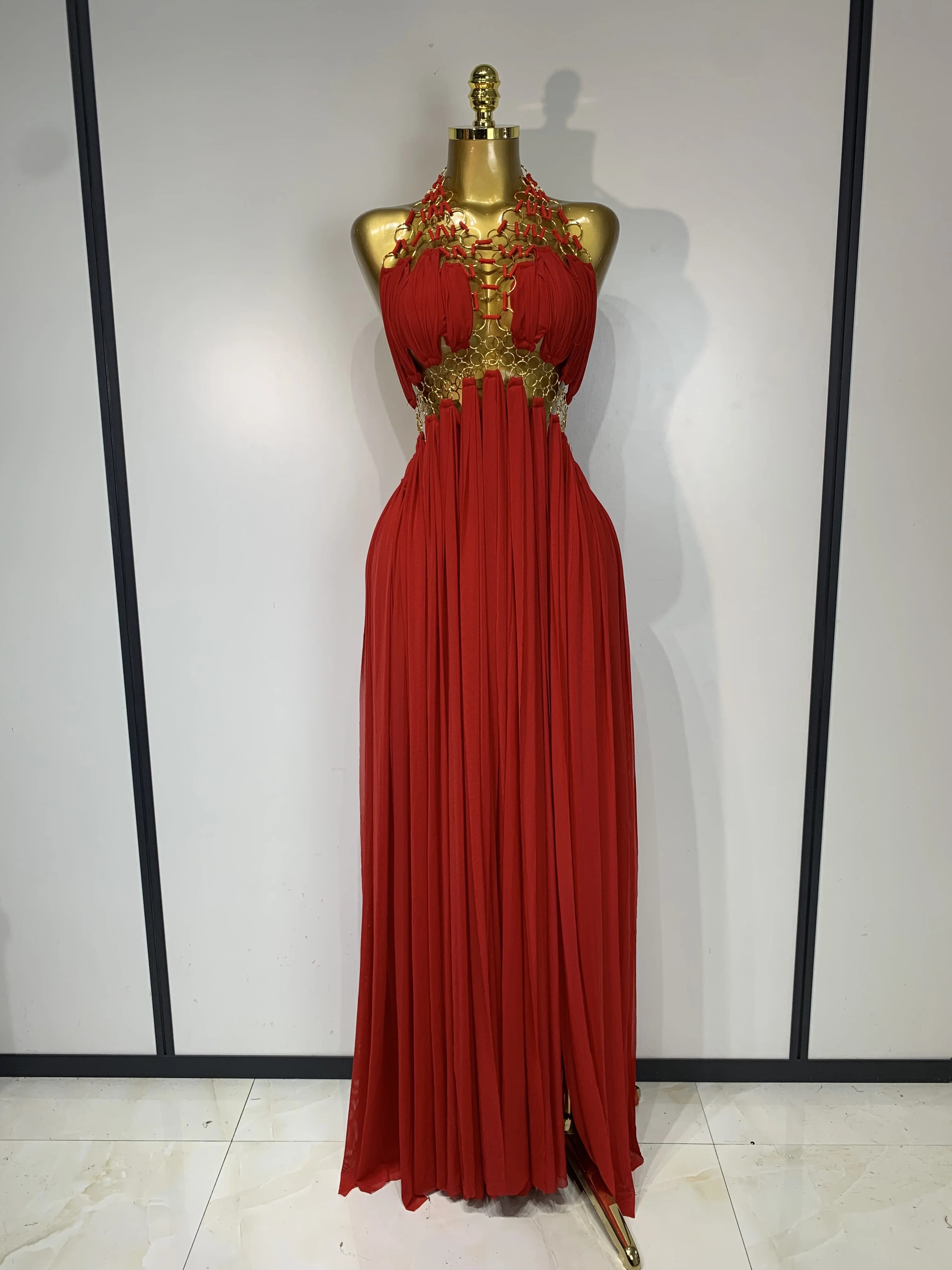 Women Sexy Hollow Out Backless Long Dress Nightclub Bar Stage Performance Costume Eveing Birthday Party Homecoming Dress