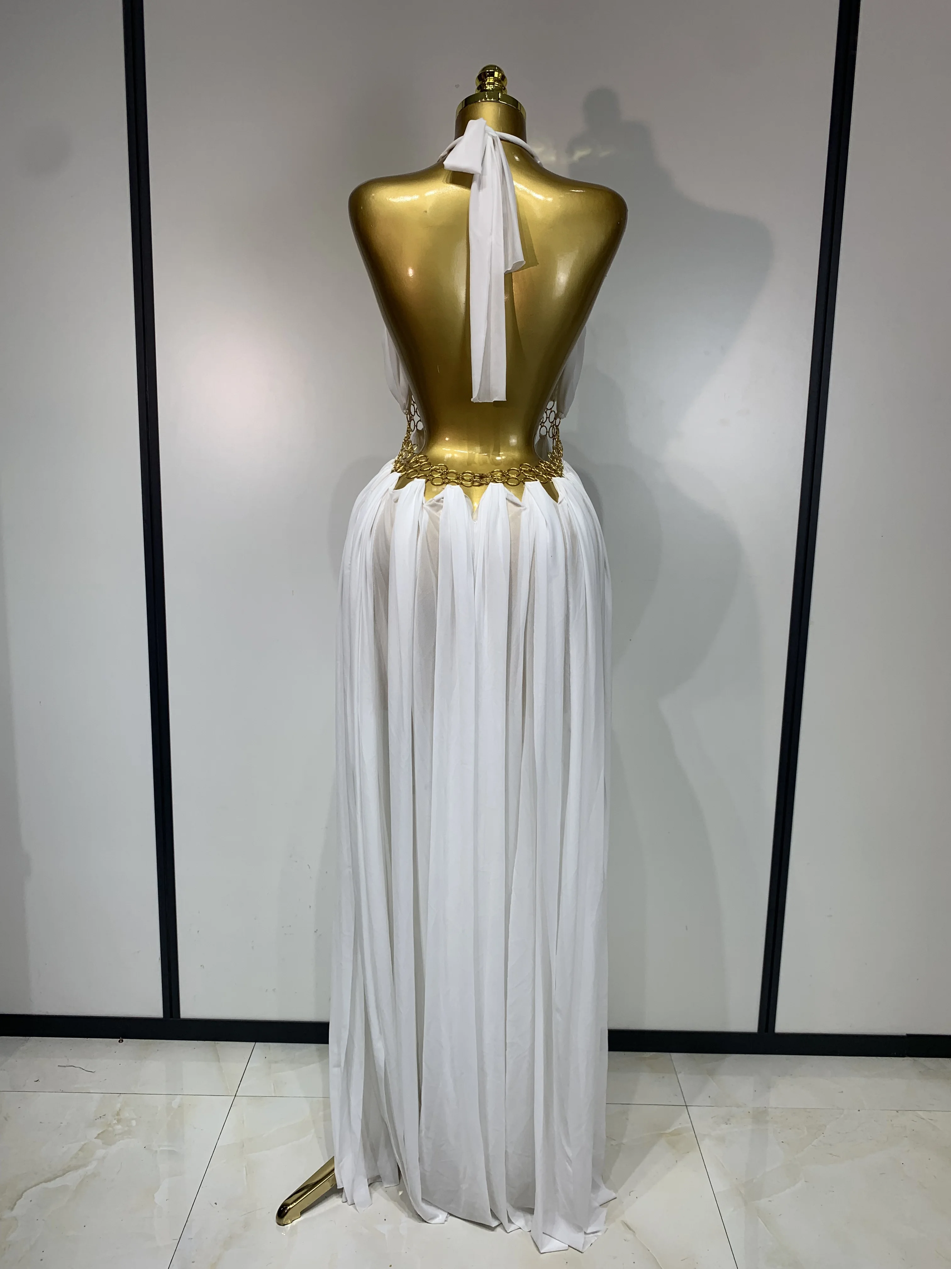 Women Sexy Hollow Out Backless Long Dress Nightclub Bar Stage Performance Costume Eveing Birthday Party Homecoming Dress