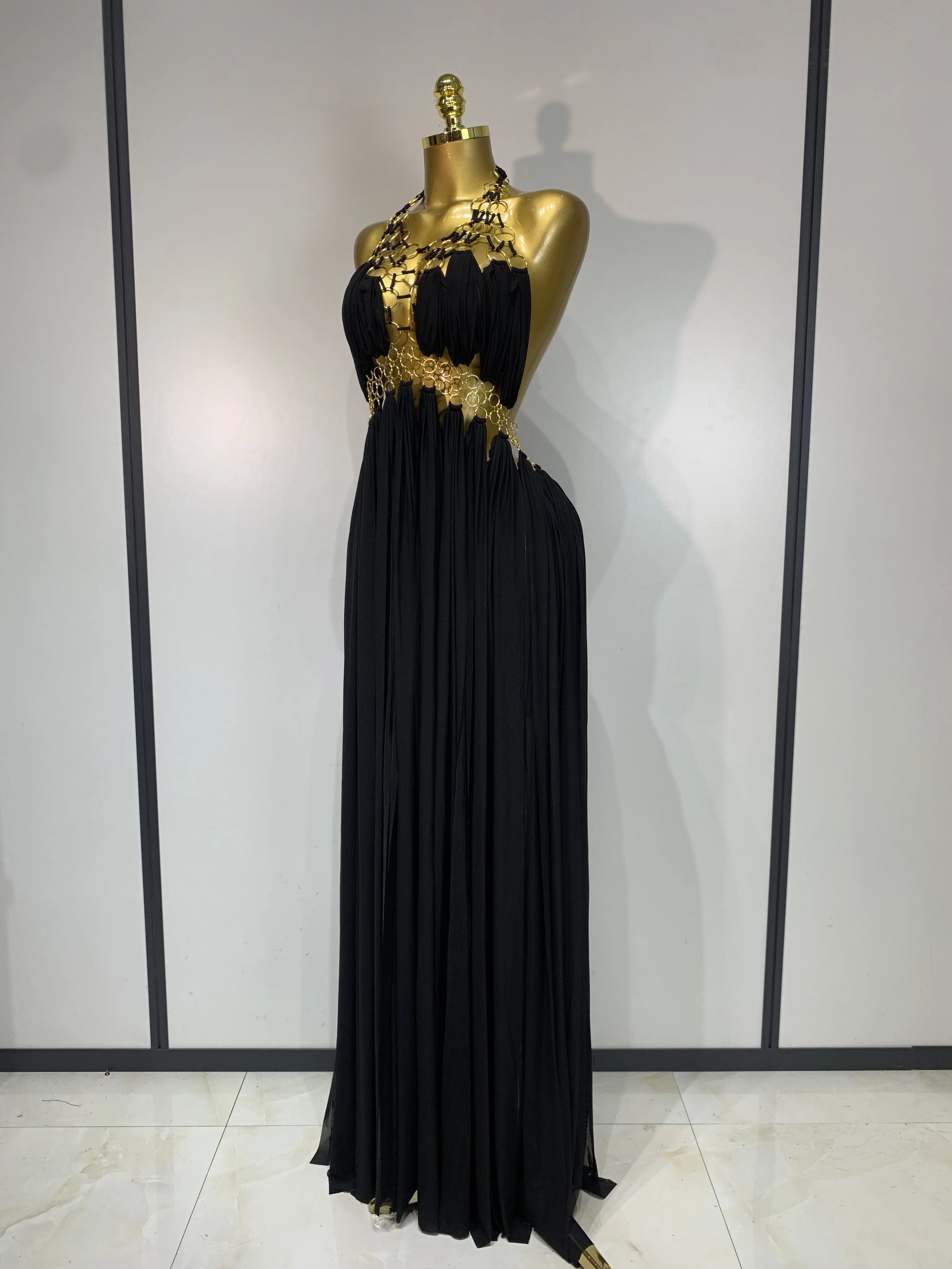 Women Sexy Hollow Out Backless Long Dress Nightclub Bar Stage Performance Costume Eveing Birthday Party Homecoming Dress