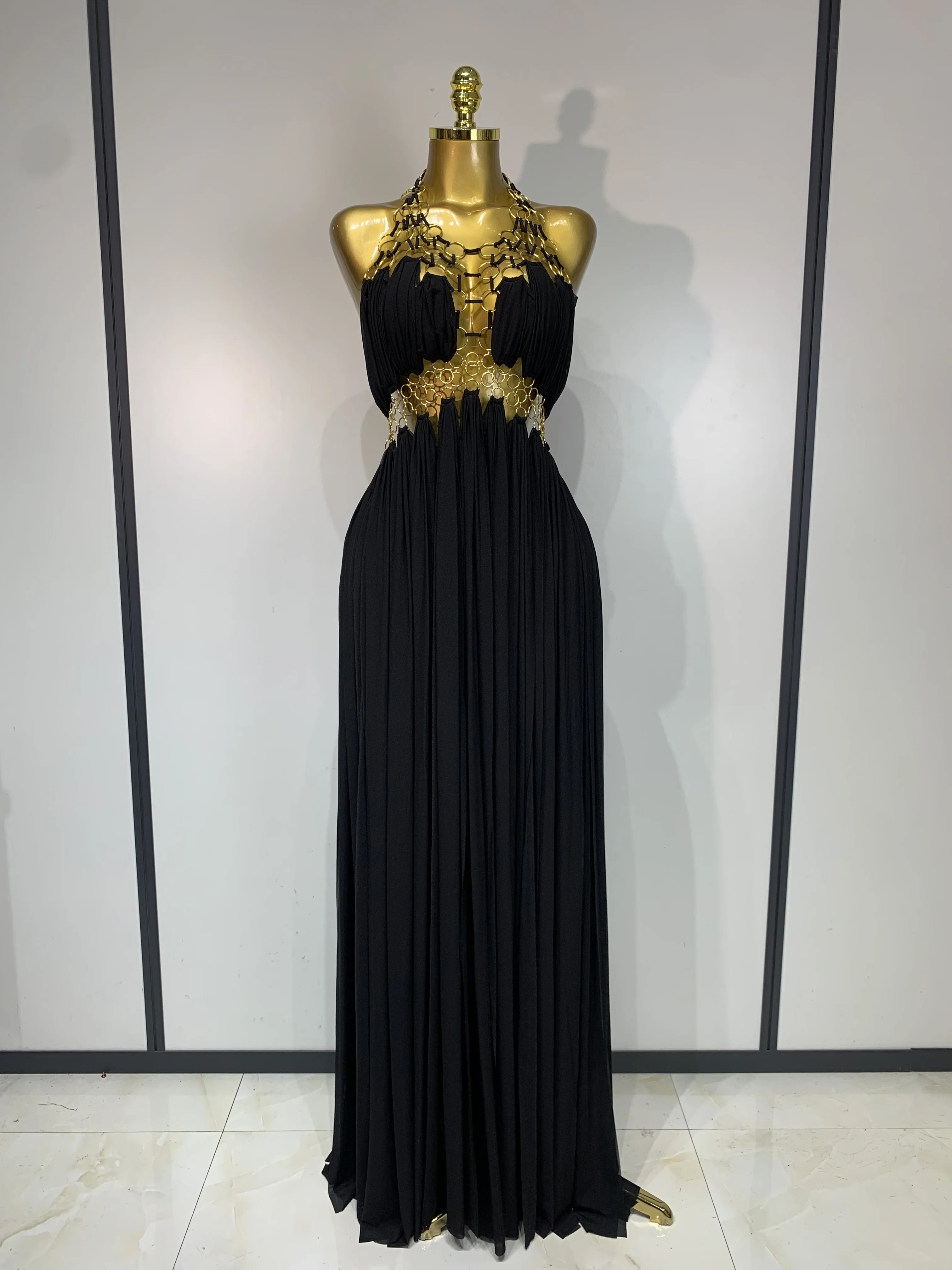 Women Sexy Hollow Out Backless Long Dress Nightclub Bar Stage Performance Costume Eveing Birthday Party Homecoming Dress