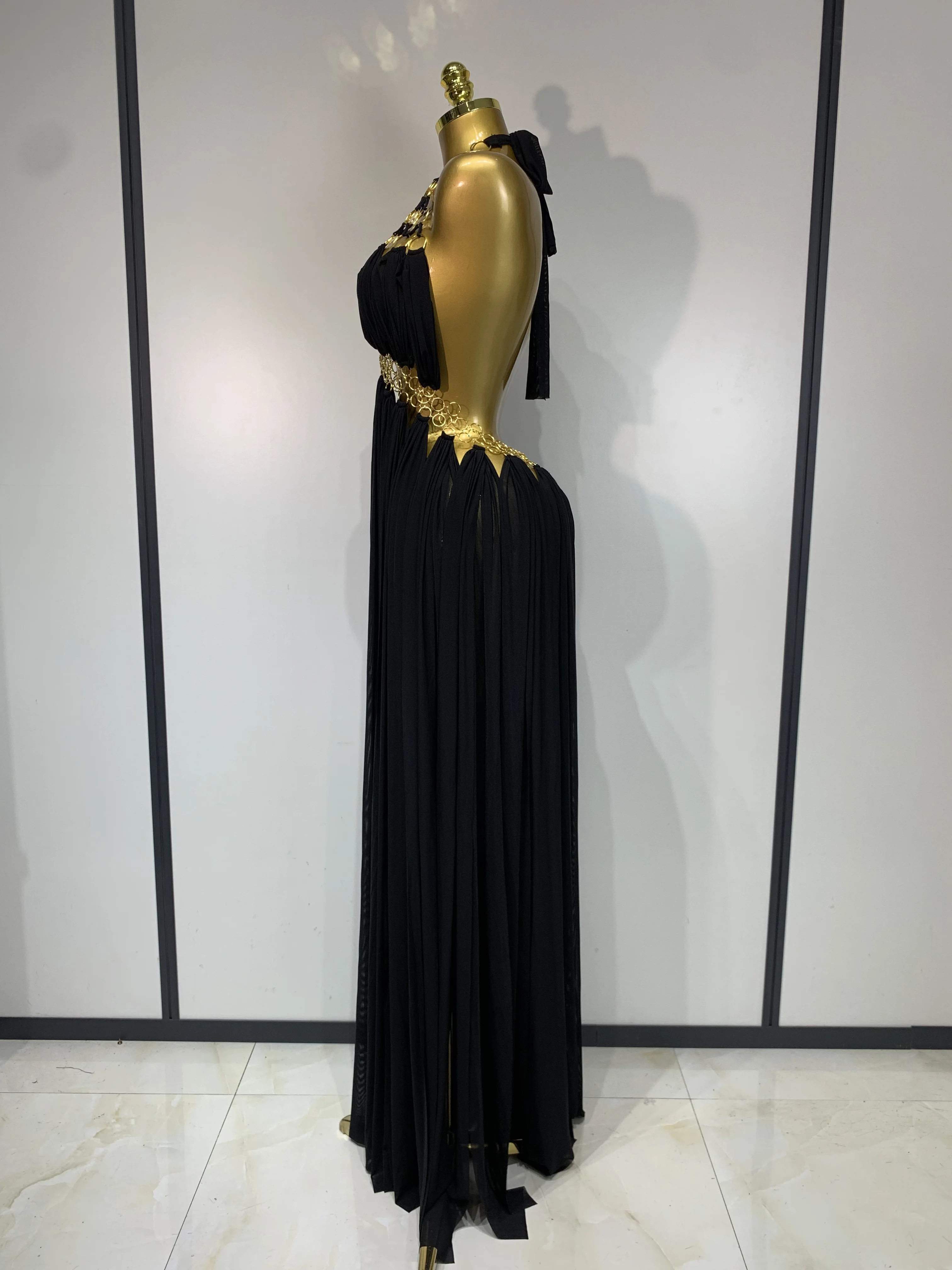 Women Sexy Hollow Out Backless Long Dress Nightclub Bar Stage Performance Costume Eveing Birthday Party Homecoming Dress