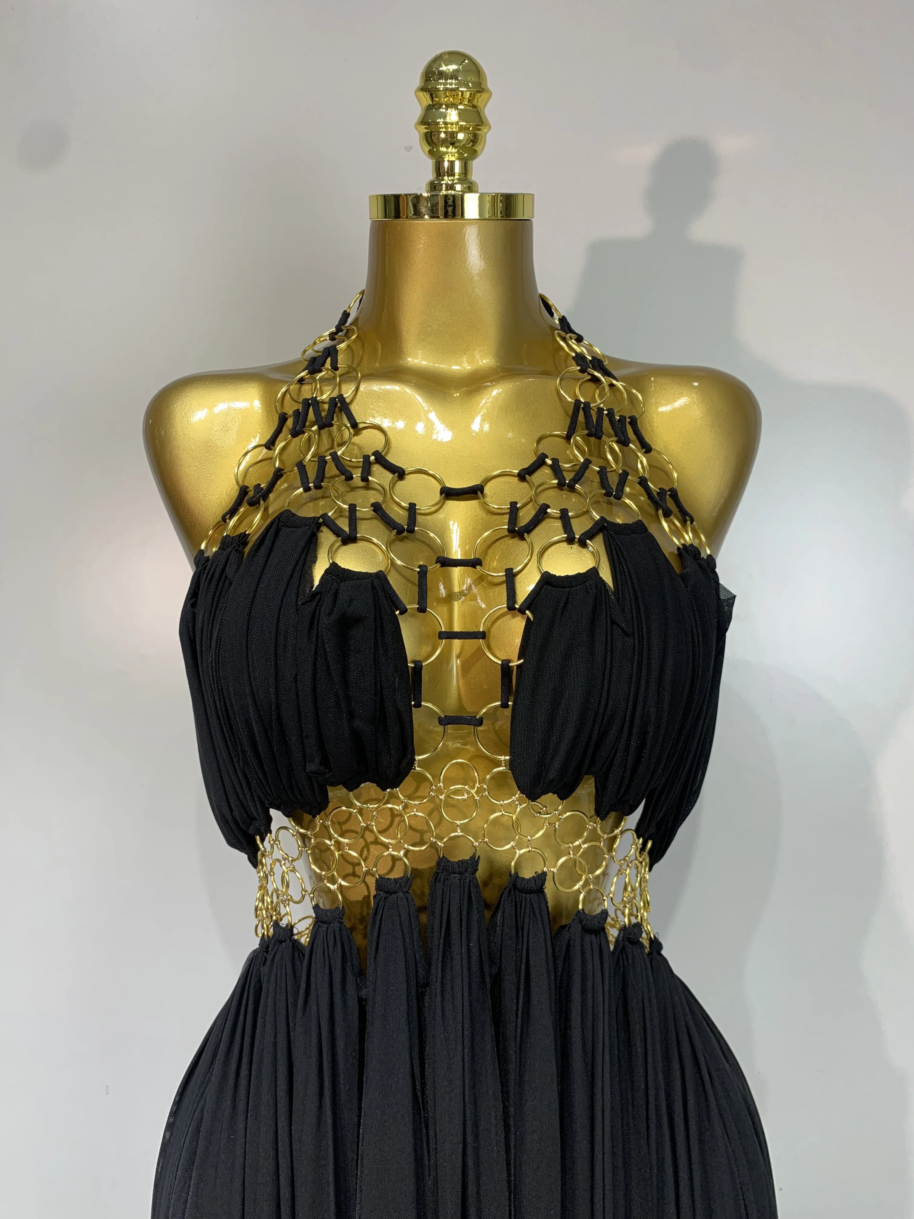 Women Sexy Hollow Out Backless Long Dress Nightclub Bar Stage Performance Costume Eveing Birthday Party Homecoming Dress