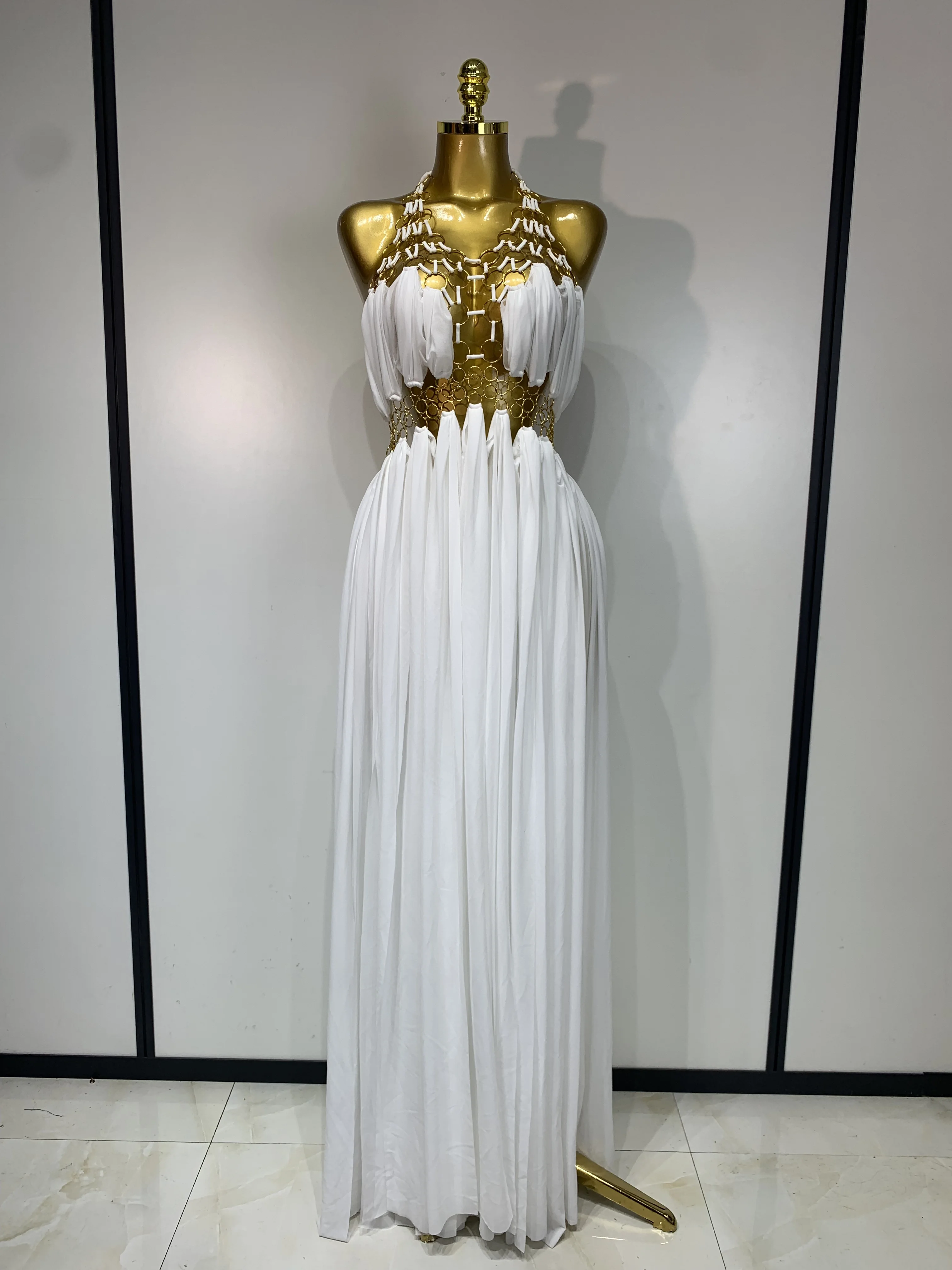 Women Sexy Hollow Out Backless Long Dress Nightclub Bar Stage Performance Costume Eveing Birthday Party Homecoming Dress