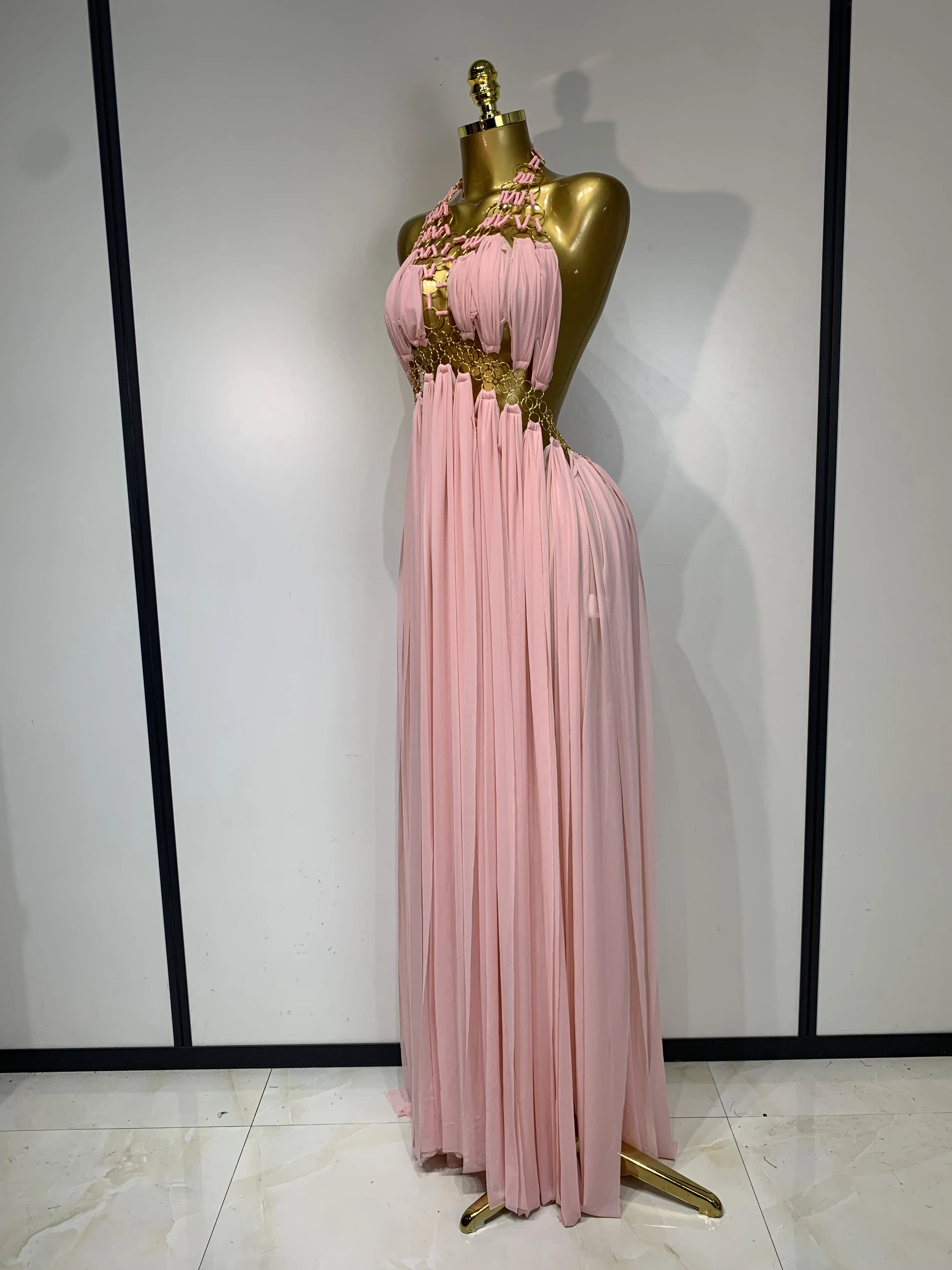 Women Sexy Hollow Out Backless Long Dress Nightclub Bar Stage Performance Costume Eveing Birthday Party Homecoming Dress