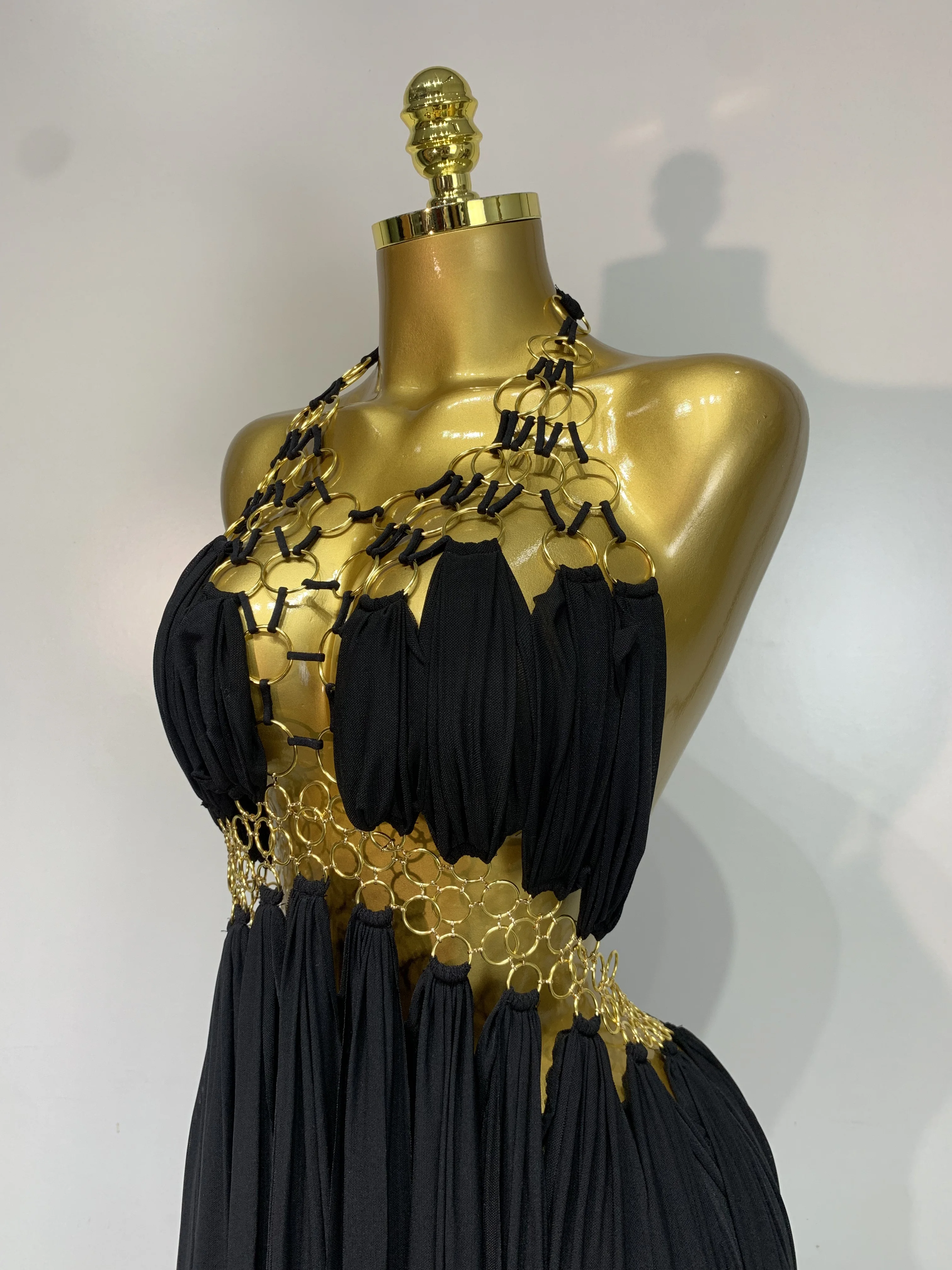 Women Sexy Hollow Out Backless Long Dress Nightclub Bar Stage Performance Costume Eveing Birthday Party Homecoming Dress