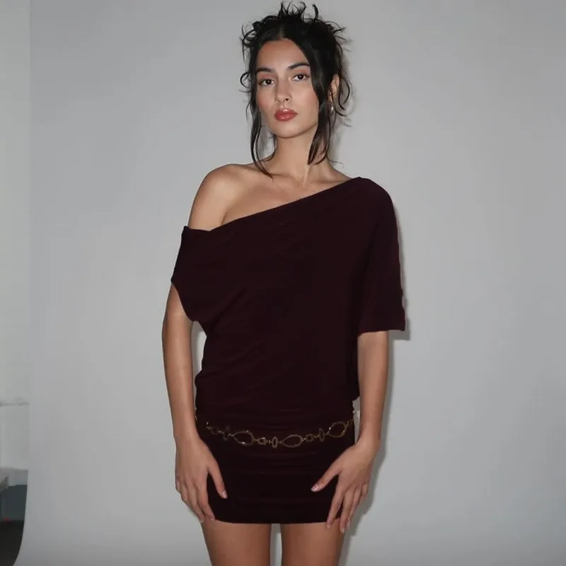BOOFEENAA Asymmetrical Off Shoulder Mini Dresses 2025 Woman Clothes Fashion Sexy Summer Dress C77-BE20