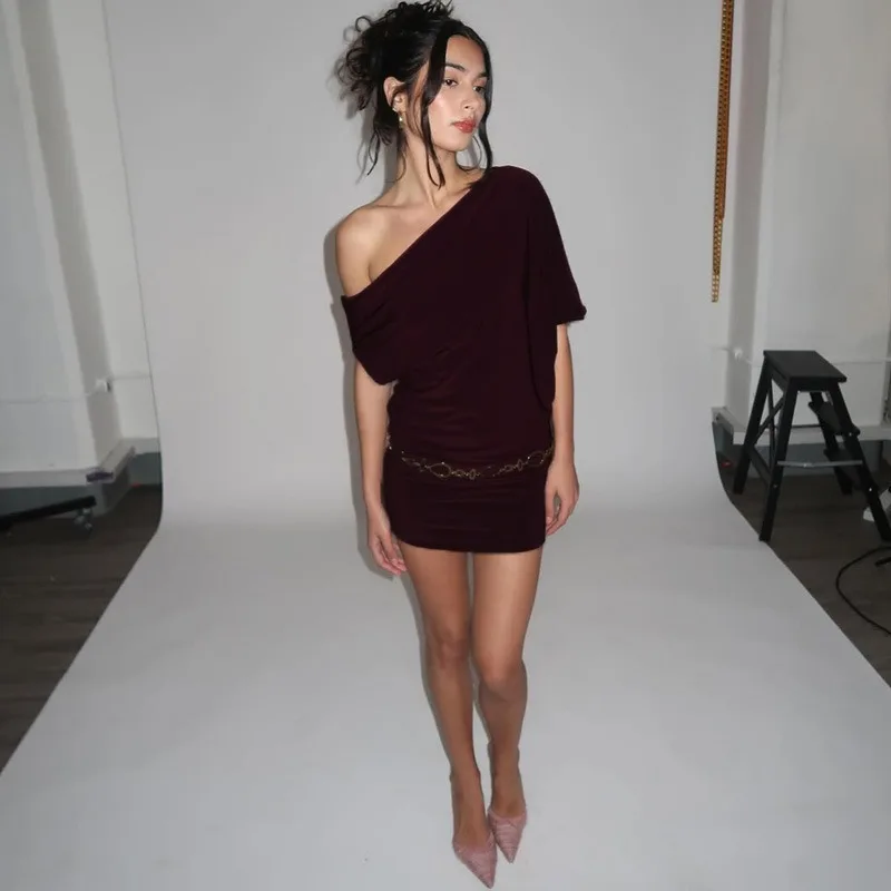 BOOFEENAA Asymmetrical Off Shoulder Mini Dresses 2025 Woman Clothes Fashion Sexy Summer Dress C77-BE20
