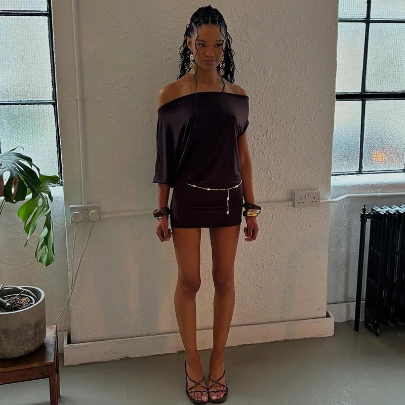 BOOFEENAA Asymmetrical Off Shoulder Mini Dresses 2025 Woman Clothes Fashion Sexy Summer Dress C77-BE20