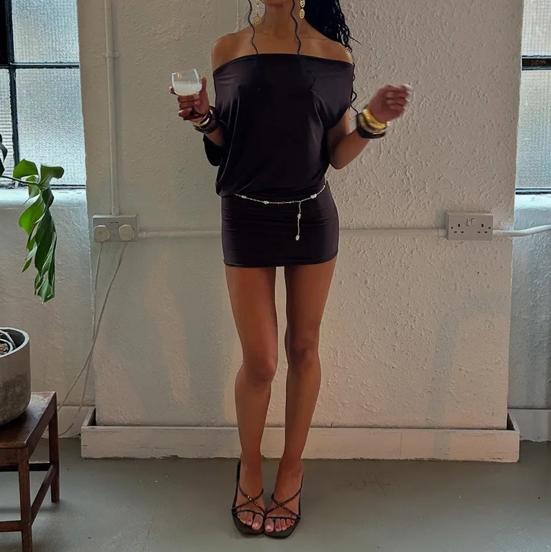 BOOFEENAA Asymmetrical Off Shoulder Mini Dresses 2025 Woman Clothes Fashion Sexy Summer Dress C77-BE20