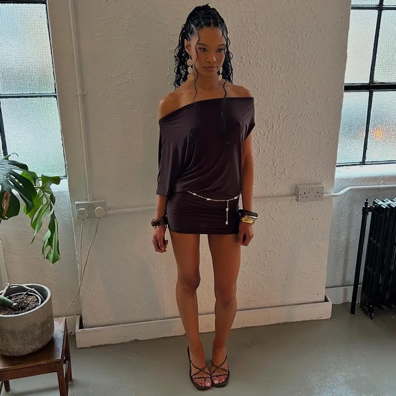 BOOFEENAA Asymmetrical Off Shoulder Mini Dresses 2025 Woman Clothes Fashion Sexy Summer Dress C77-BE20